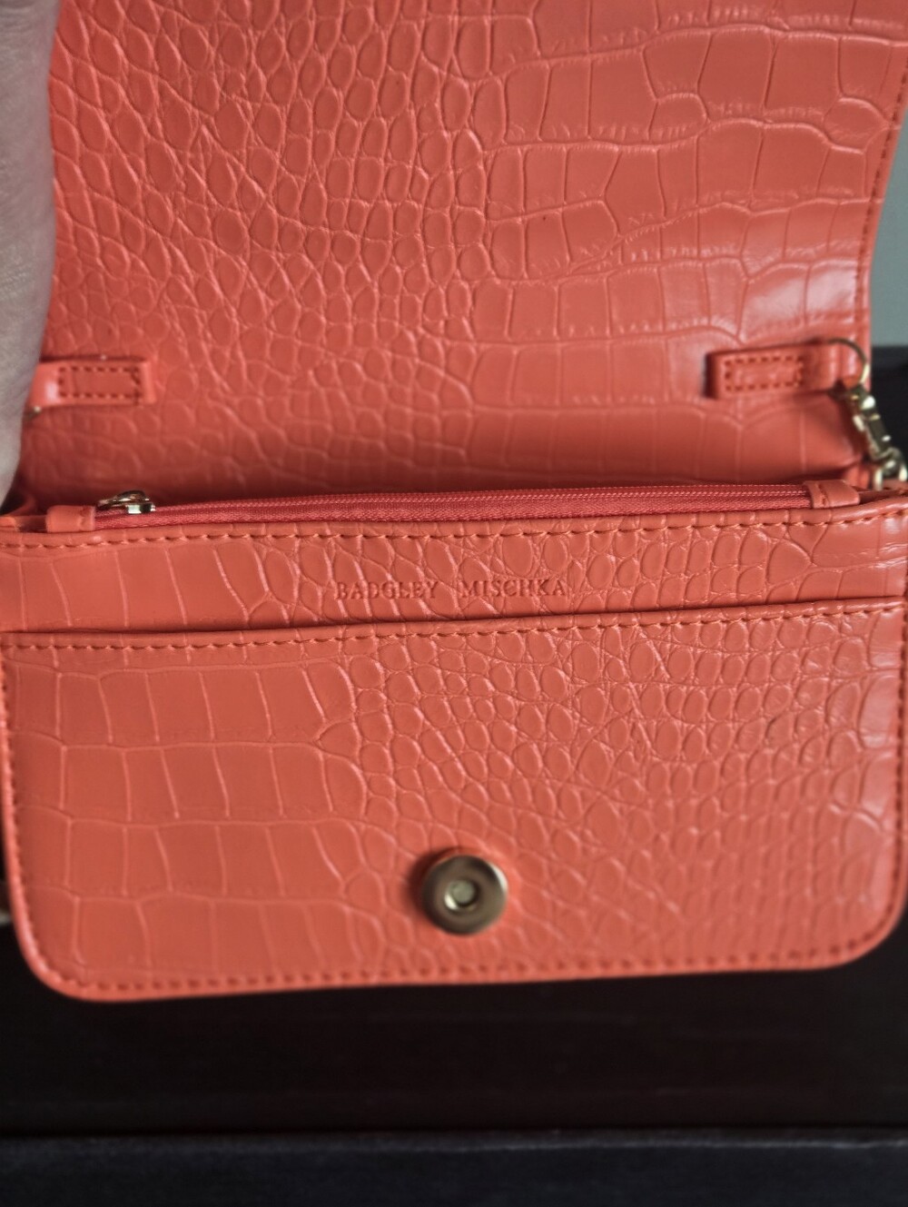 Badley Mischika Genuine Croc-Embossed Orange Wallet Clutch Nwt - Picture 5 of 9